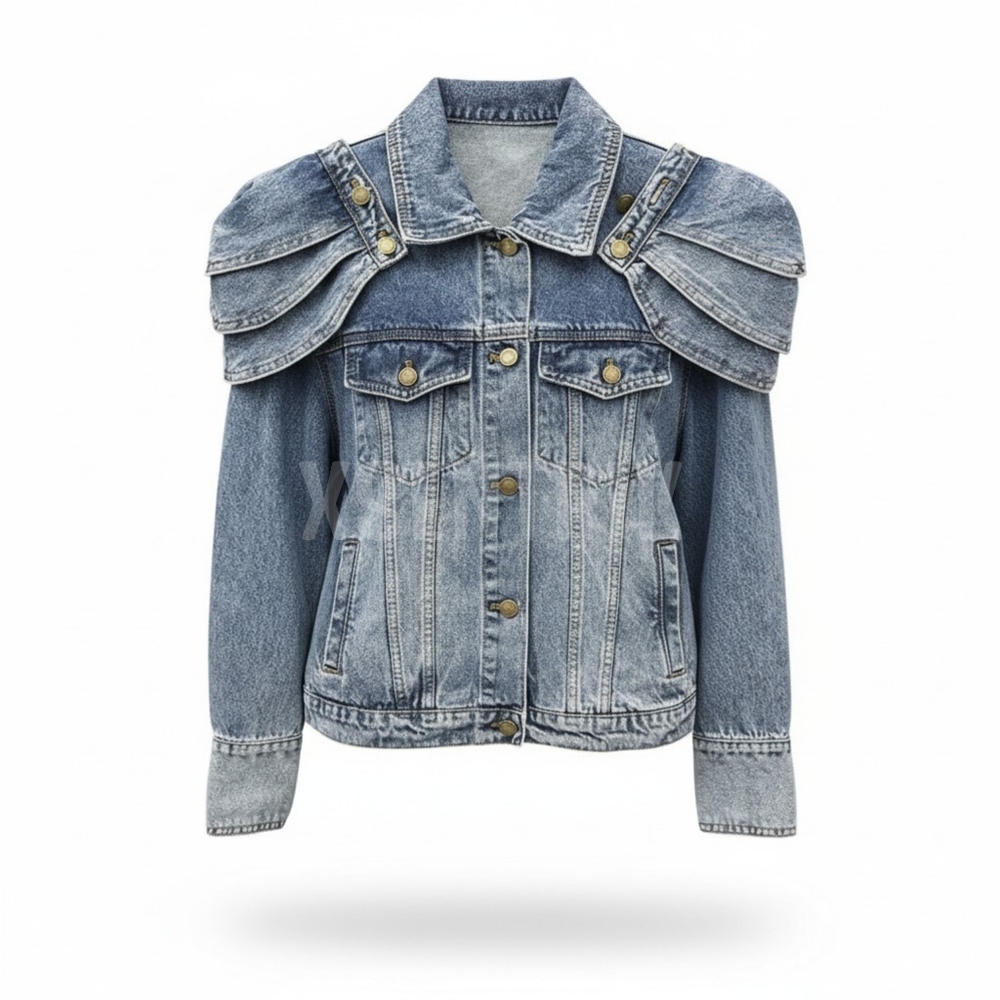 Unique Denim Jacket with Empire Shoulder Details ▪︎ Stonewash Blue ▪︎ LG - Picture 15 of 16